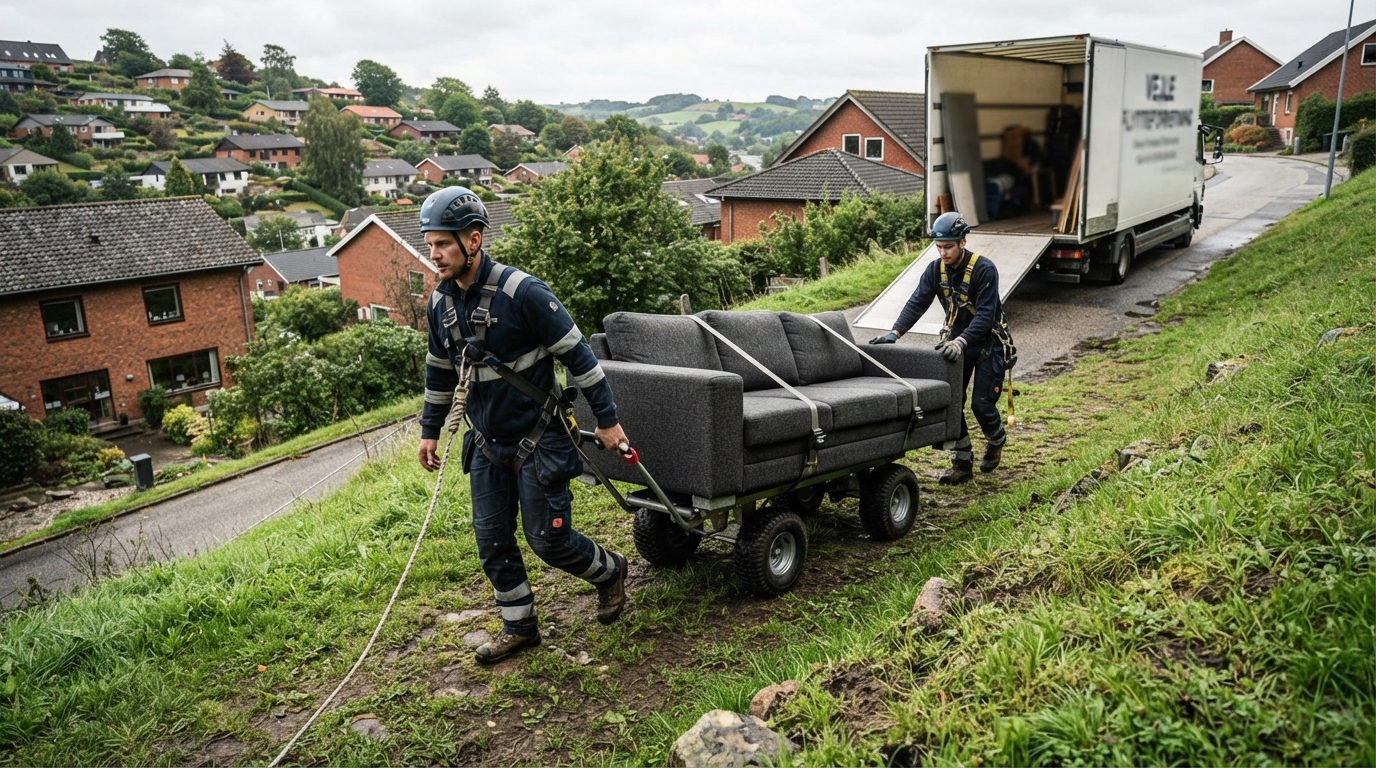 Bakket terræn i Vejle kræver specifik flytteerfaring og grej: Sådan flytter du sikkert i skråningerne